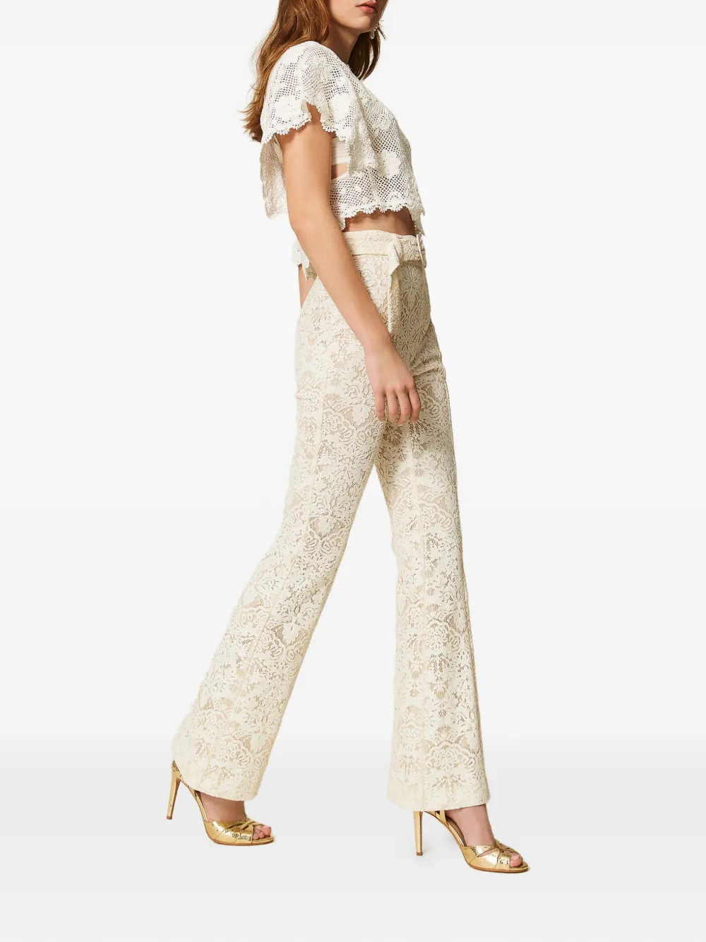 TWINSET Flared broek met veters Beige