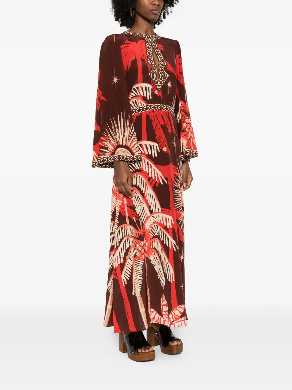 Johanna Ortiz Maxi-jurk met patroon en uitgesneden details Bruin