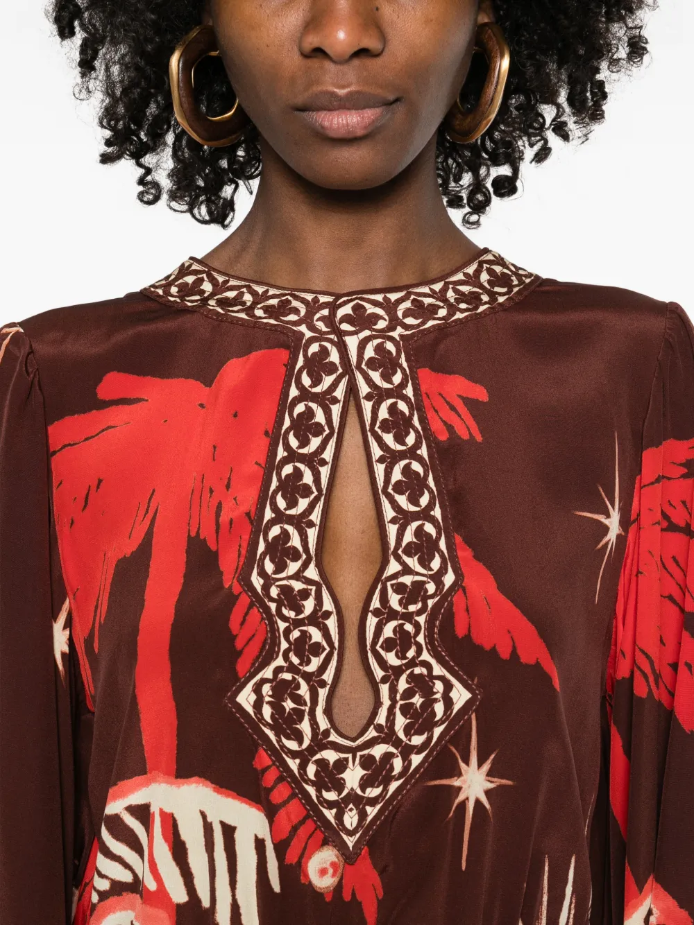 Johanna Ortiz Maxi-jurk met patroon en uitgesneden details Bruin