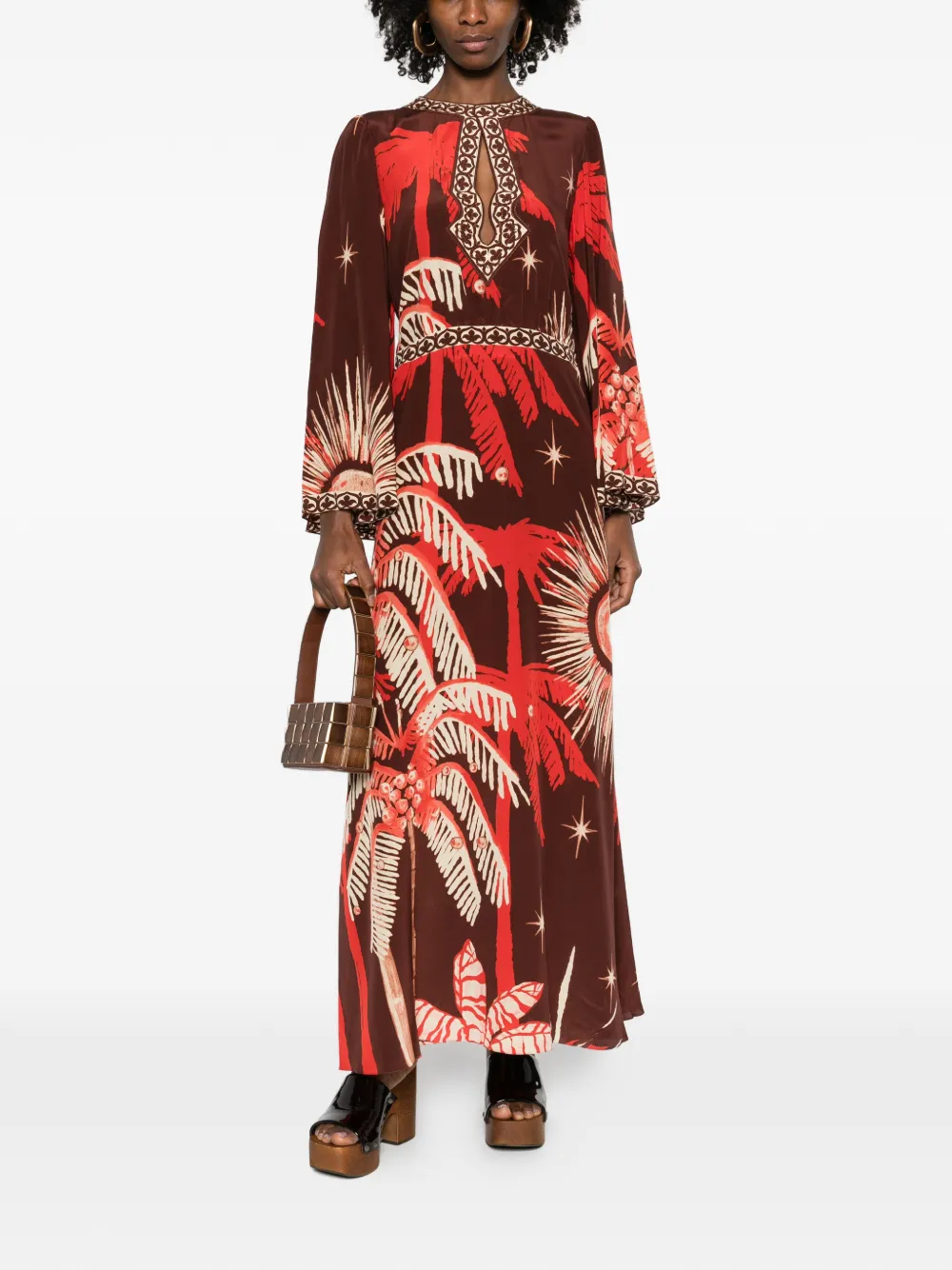 Johanna Ortiz Maxi-jurk met patroon en uitgesneden details Bruin