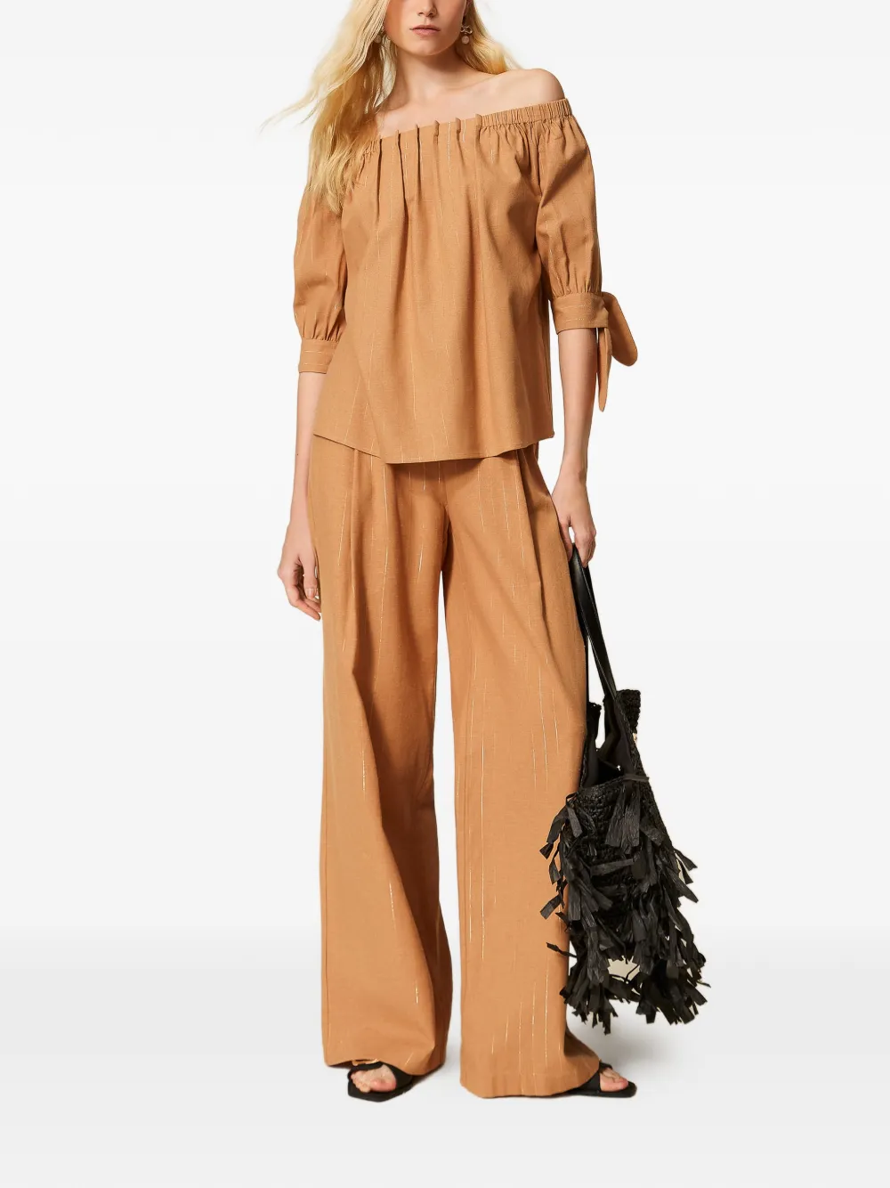 Twinset Pinstriped Palazzo Pants In Orange