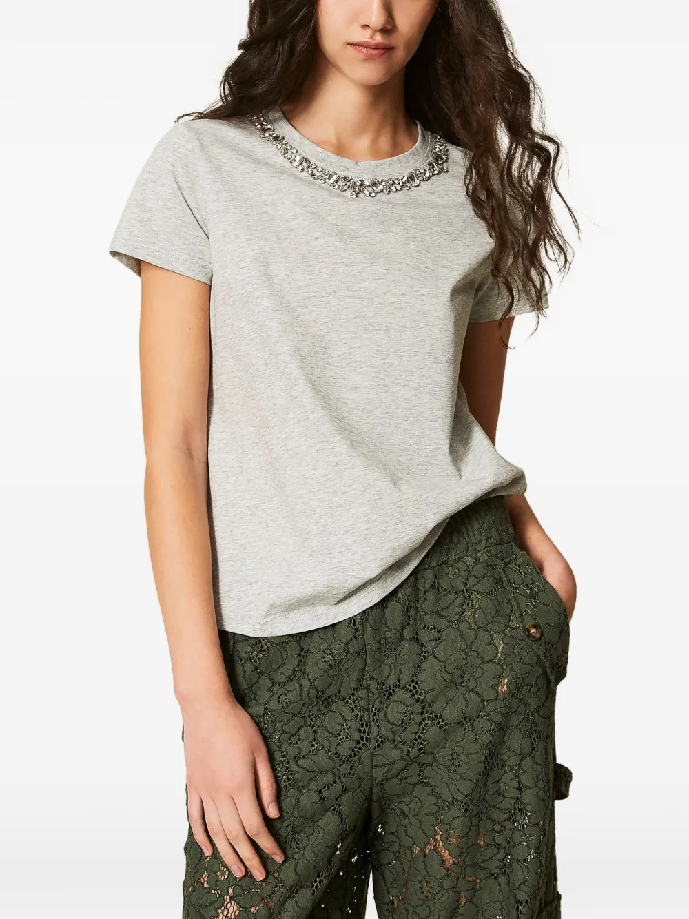 TWINSET T-shirt met cabochon Grijs