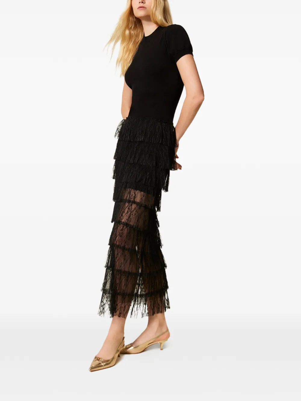 TWINSET Maxi-jurk met kant Zwart