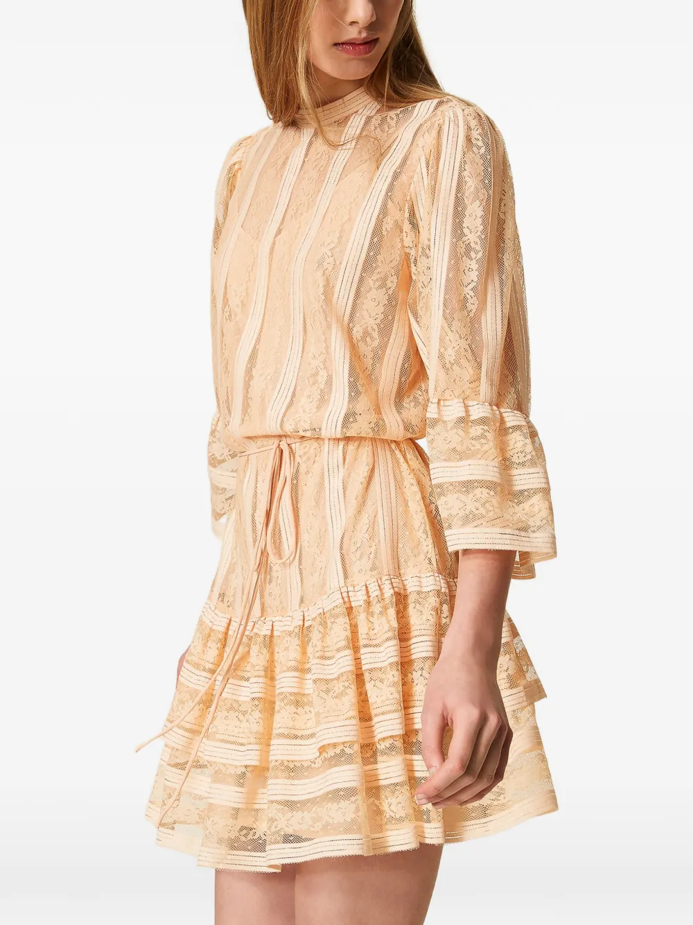 TWINSET Gestreepte jurk met kant Roze