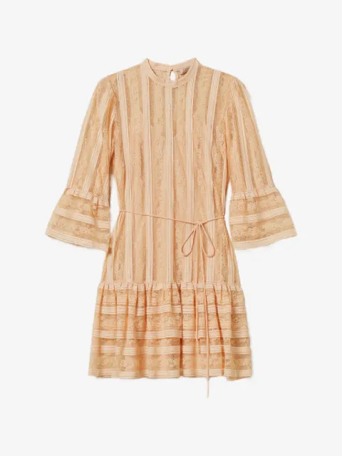 TWINSET short striped lace dress with belt