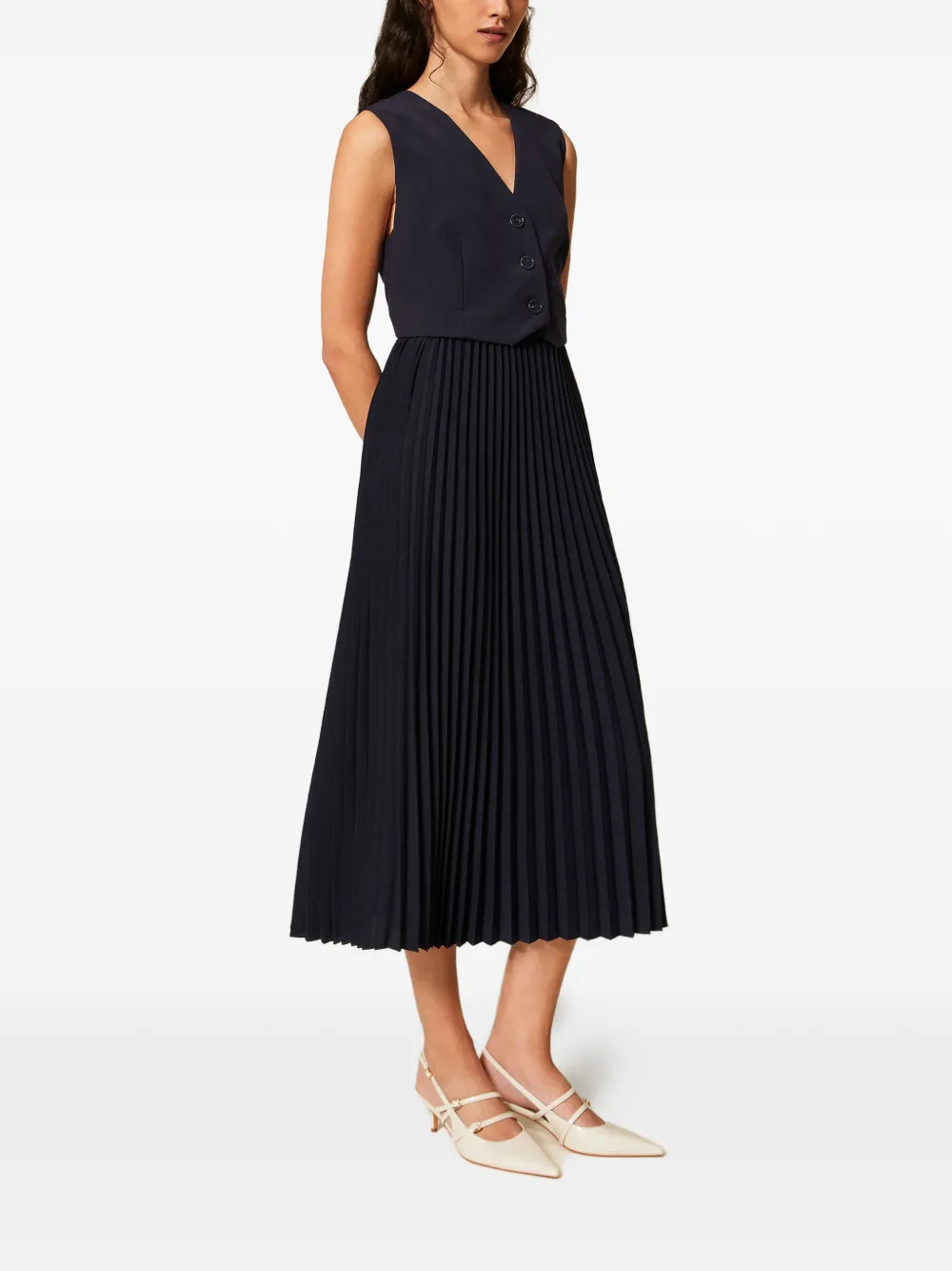 TWINSET Jurk met plooien en gilet-effect Blauw