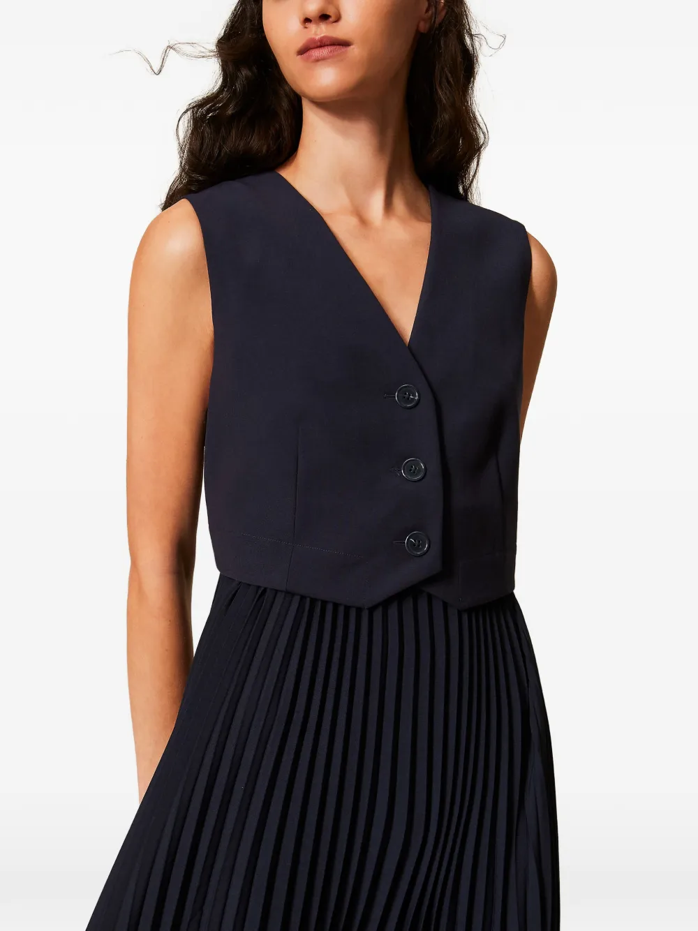 TWINSET Jurk met plooien en gilet-effect Blauw