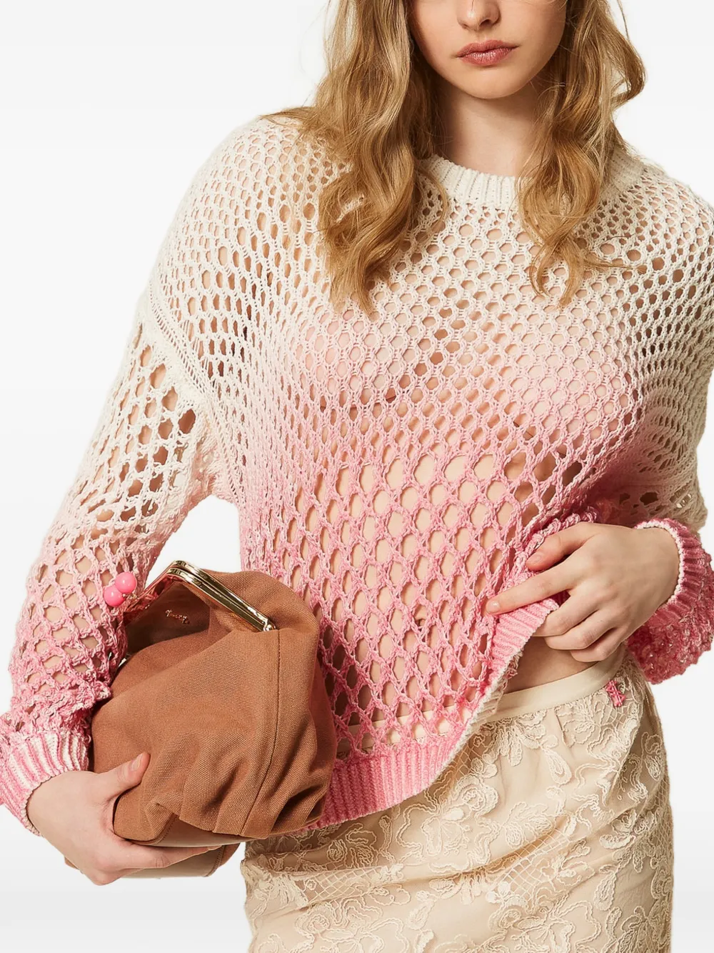 TWINSET x Myfo mini-rok met kant Beige