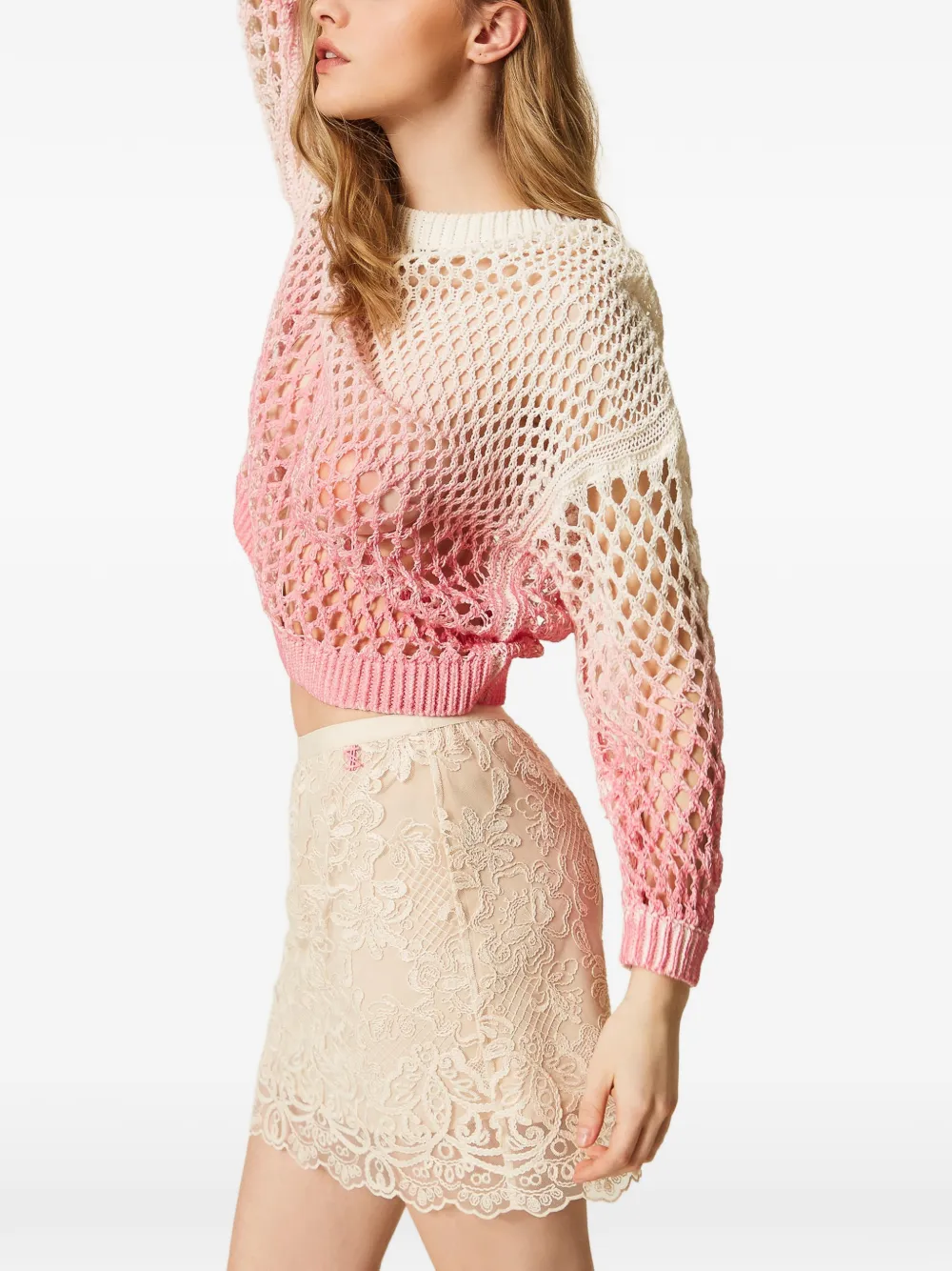 TWINSET x Myfo mini-rok met kant Beige