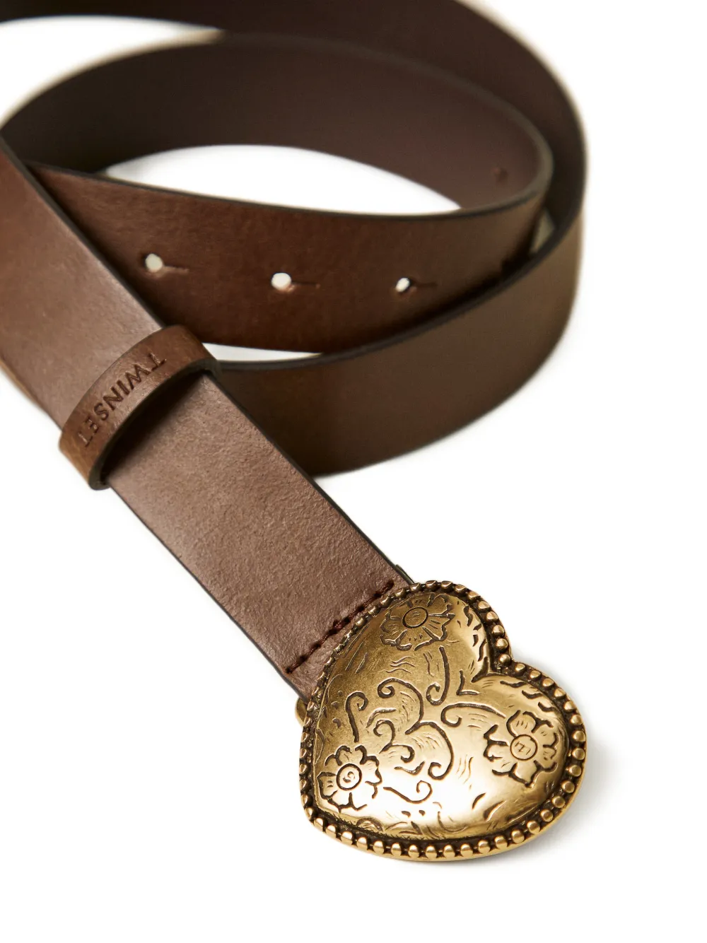 TWINSET Leren riem met hart detail - Bruin