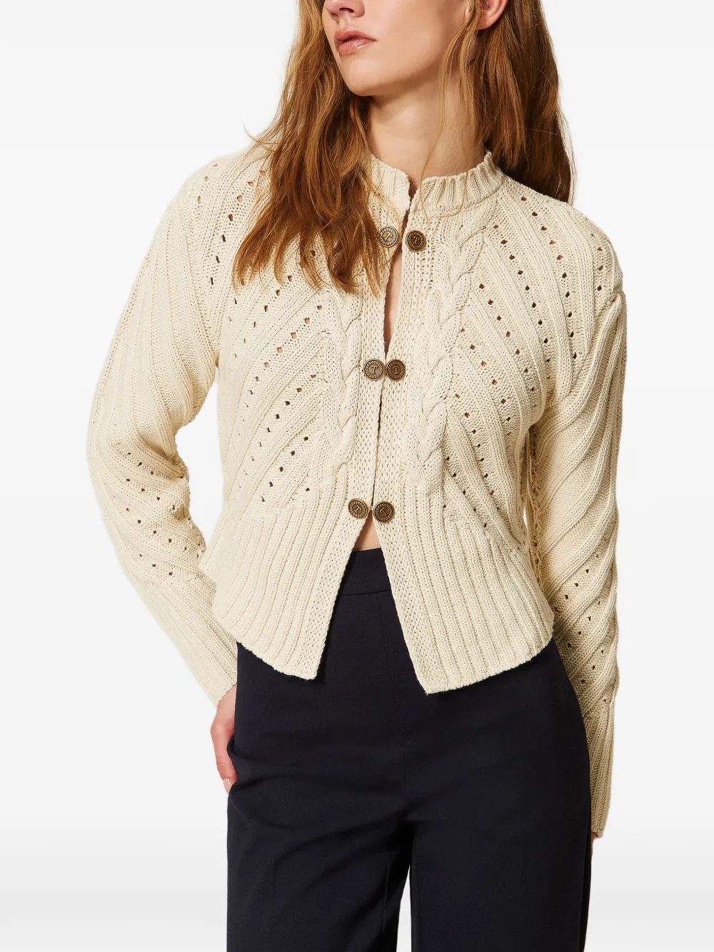  Twinset Cable-knit Button-up Cardigan - Neutrals 