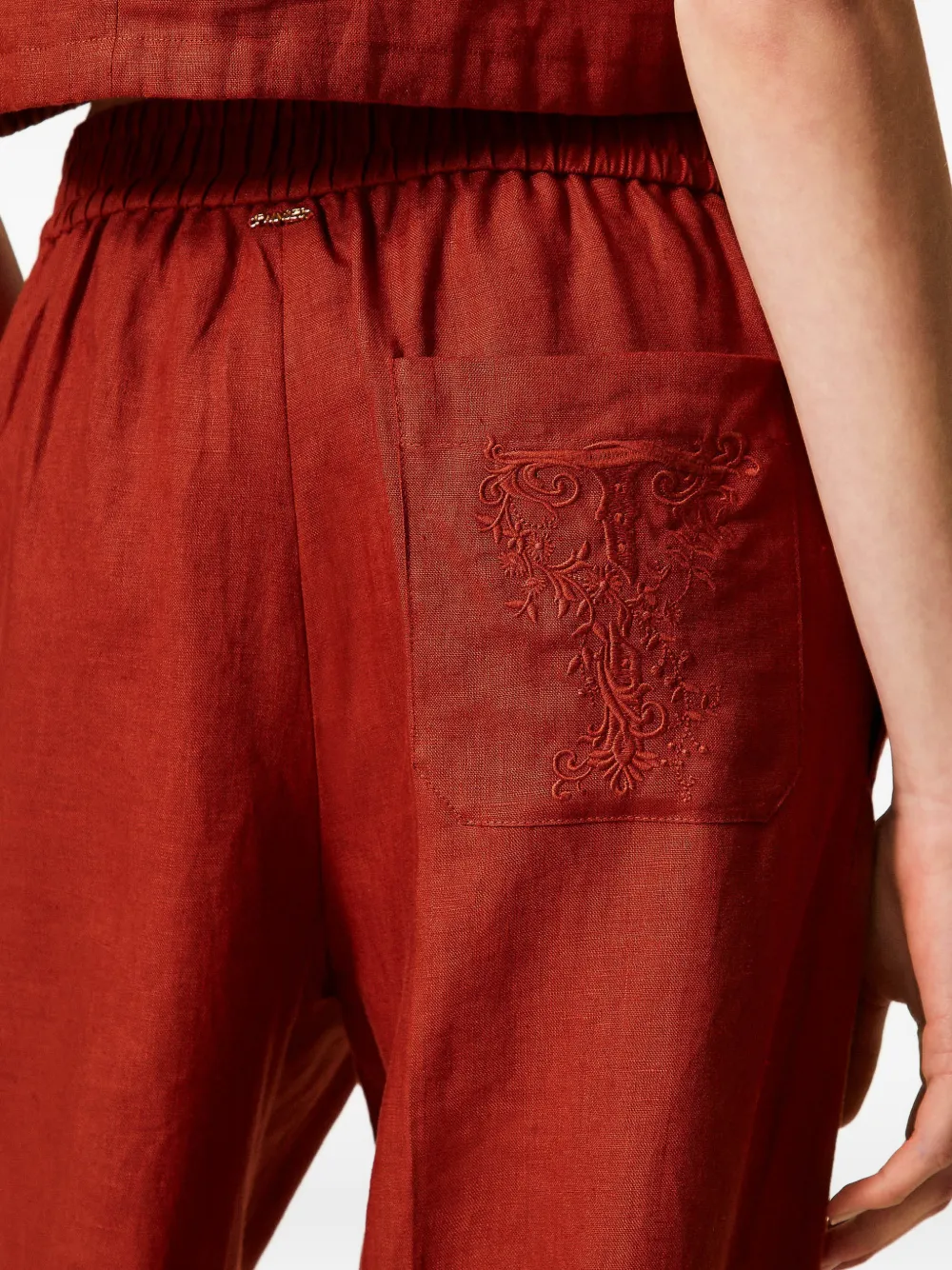 TWINSET Linnen broek met geborduurd logo Rood