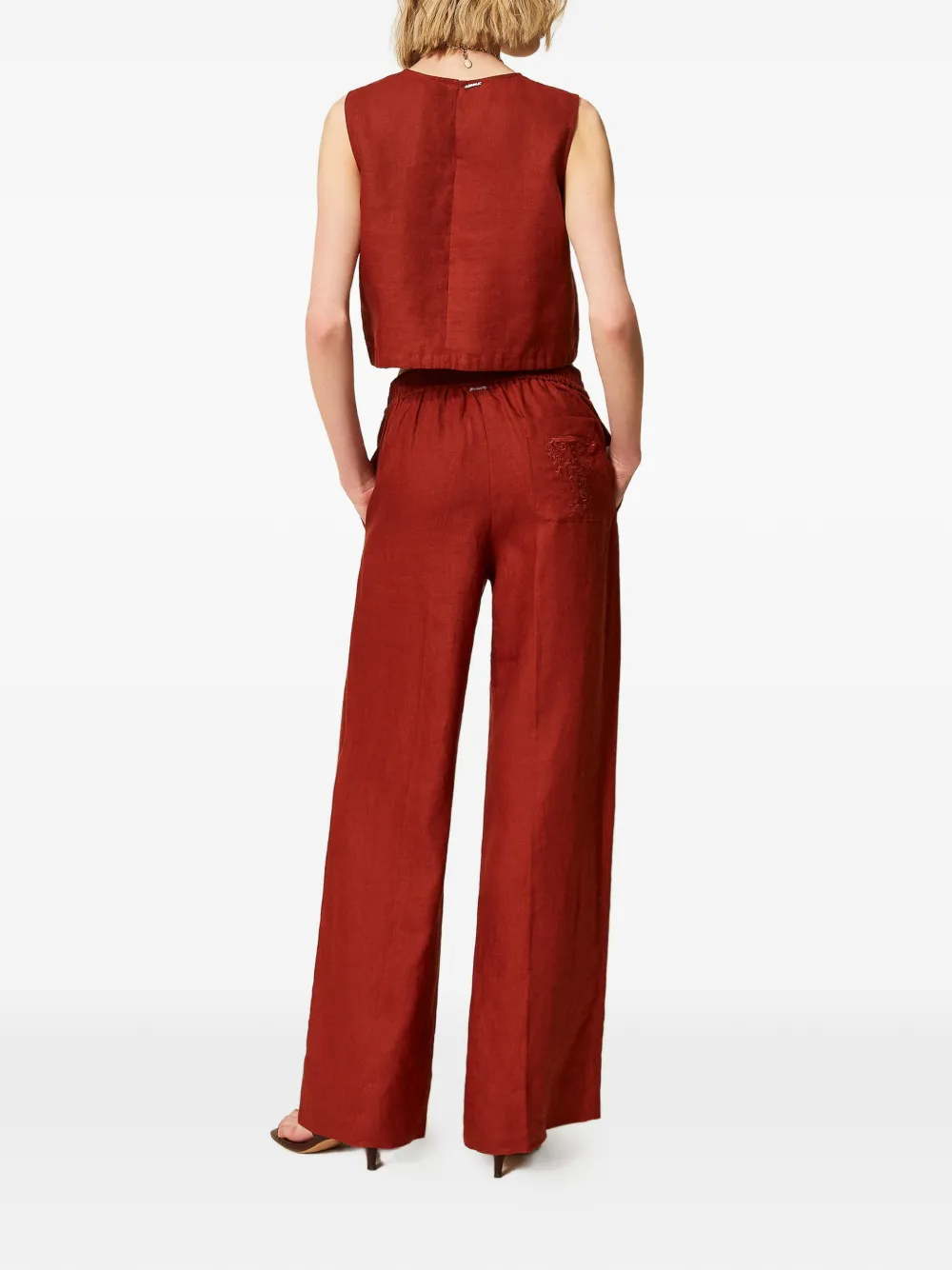 TWINSET Linnen broek met geborduurd logo Rood