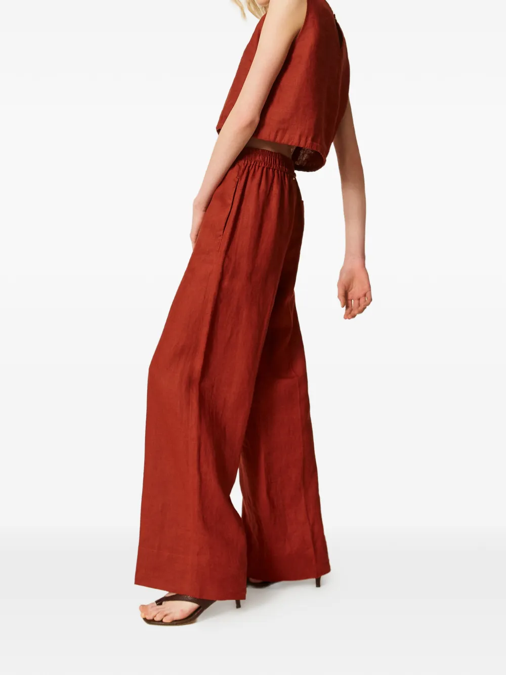 TWINSET Linnen broek met geborduurd logo Rood