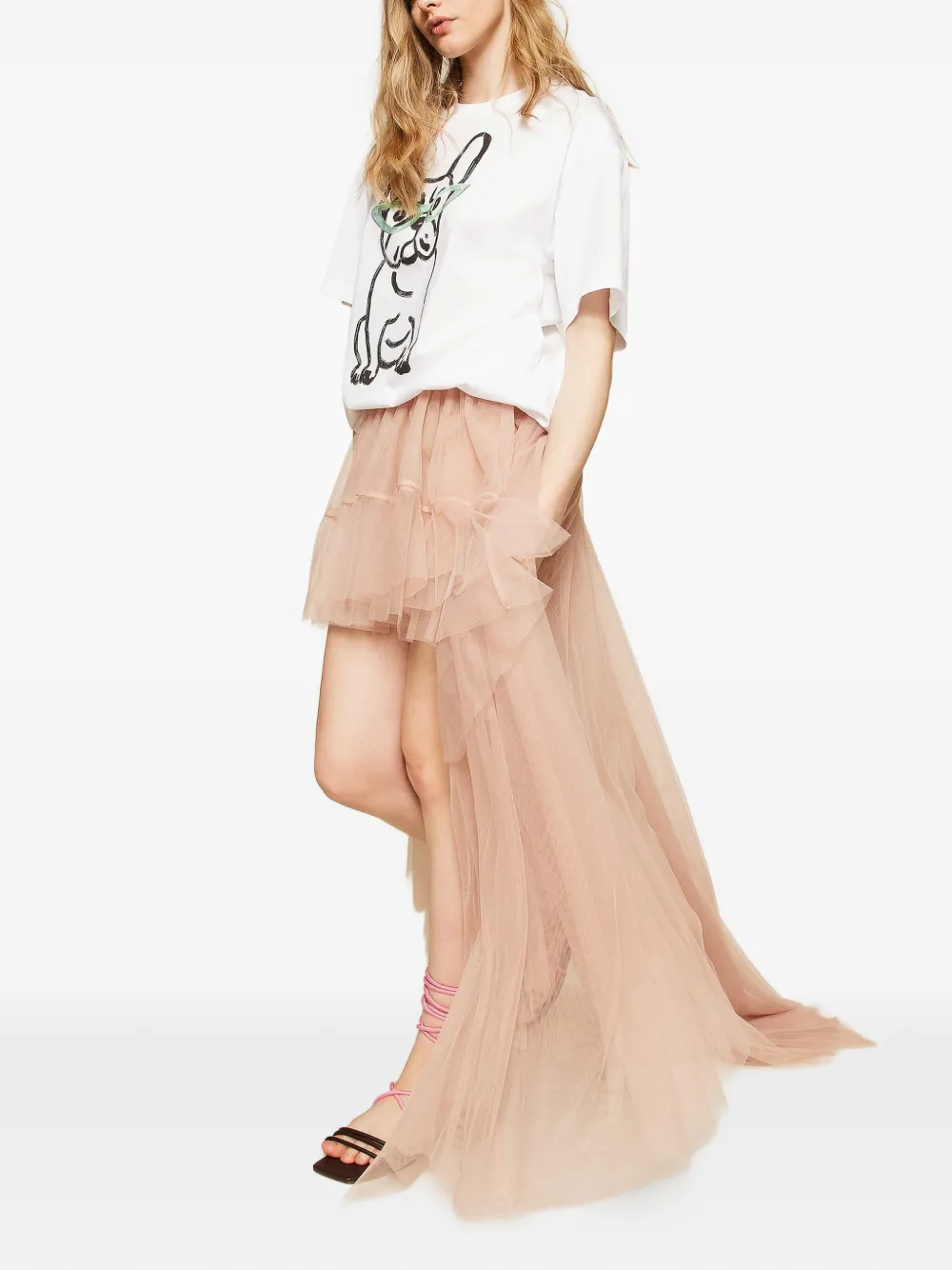 TWINSET x Myfo asymmetrische tulen rok Beige