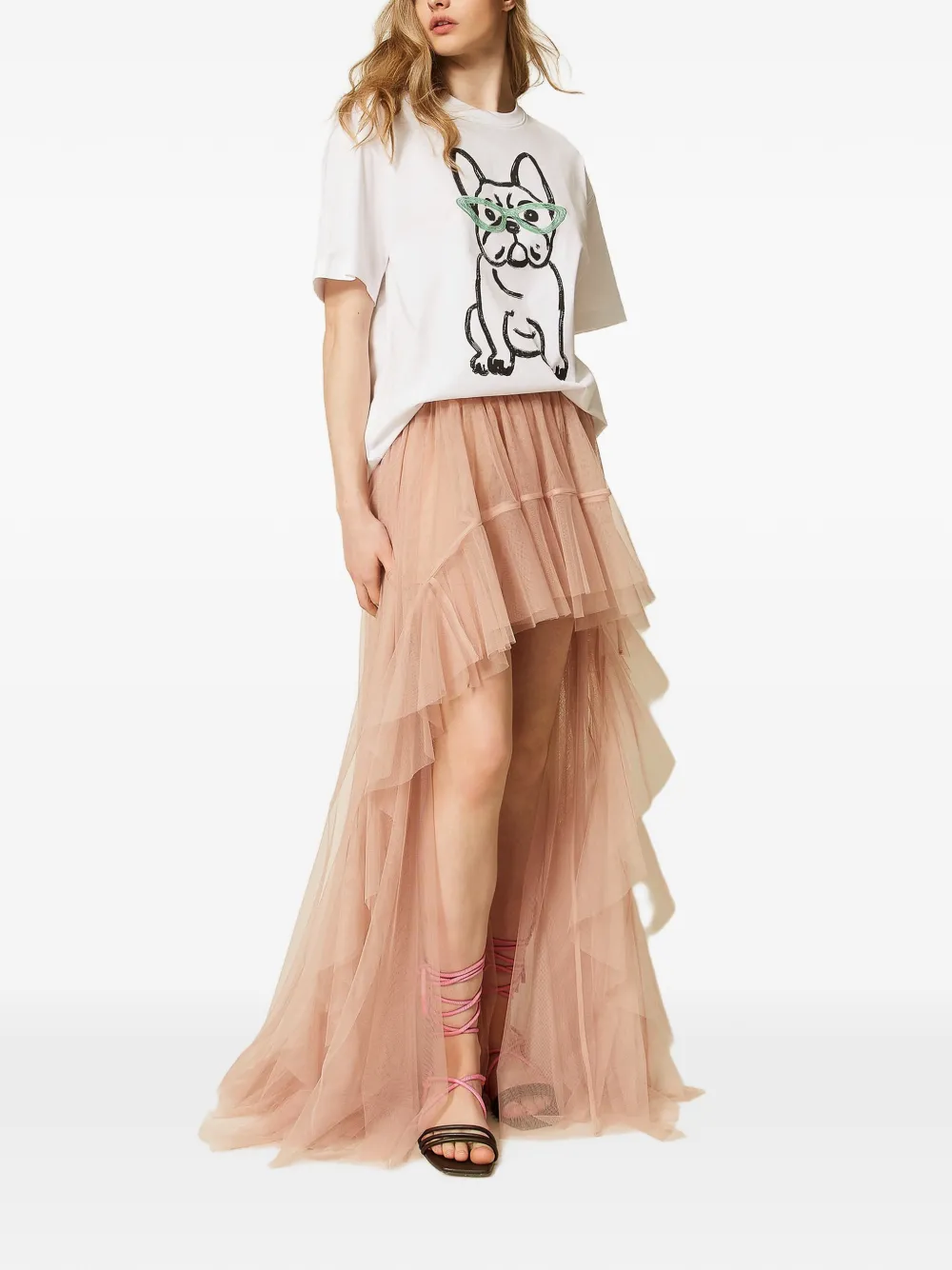 TWINSET x Myfo asymmetrische tulen rok Beige