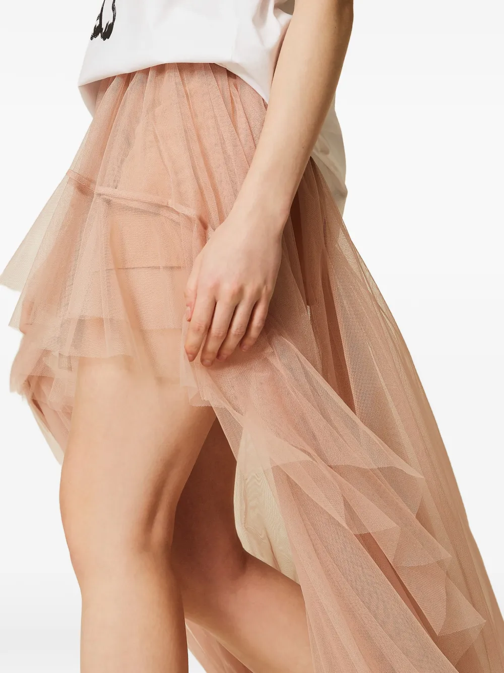TWINSET x Myfo asymmetrische tulen rok Beige