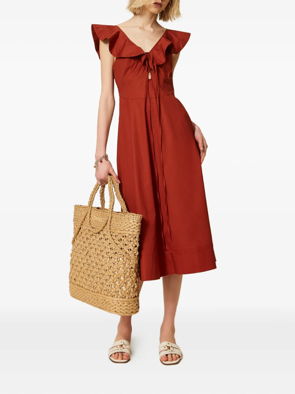  Twinset Ruffled Midi Dress - Brown 