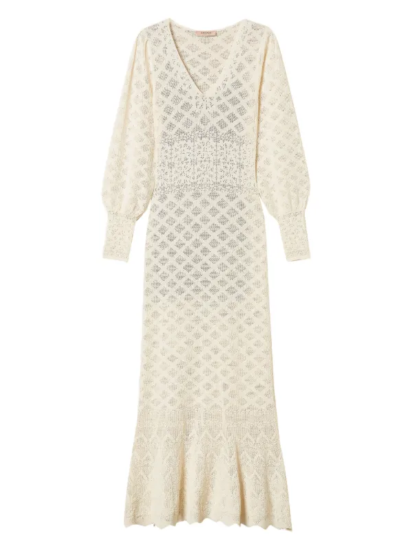 TWINSET Long Knit Dress With Floral Pattern | White | FARFETCH