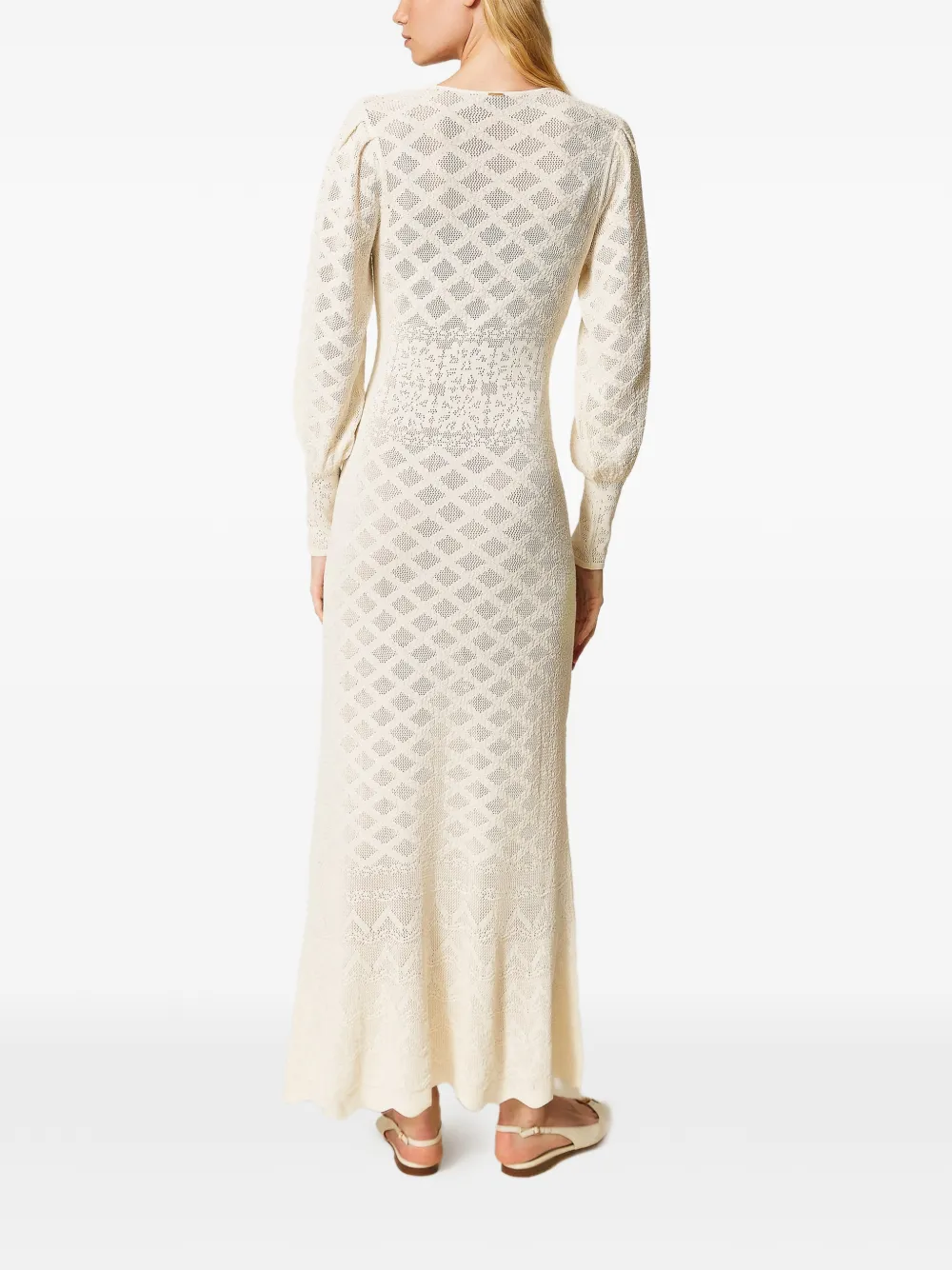 TWINSET Gebreide maxi-jurk met bloemen-print Wit