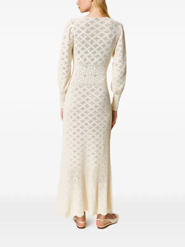 TWINSET Long Knit Dress With Floral Pattern | White | FARFETCH
