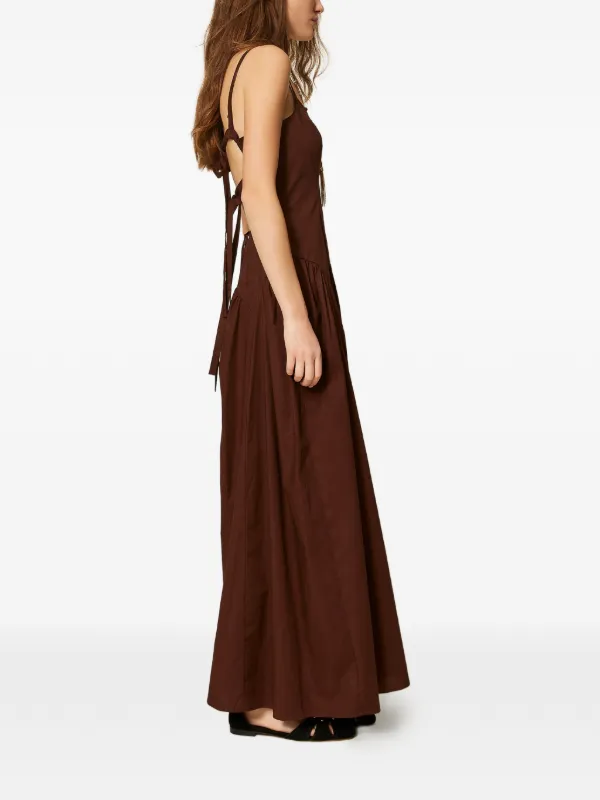 brown poplin maxi dress High Neck Poplin Maxi Dress - Safari Brown