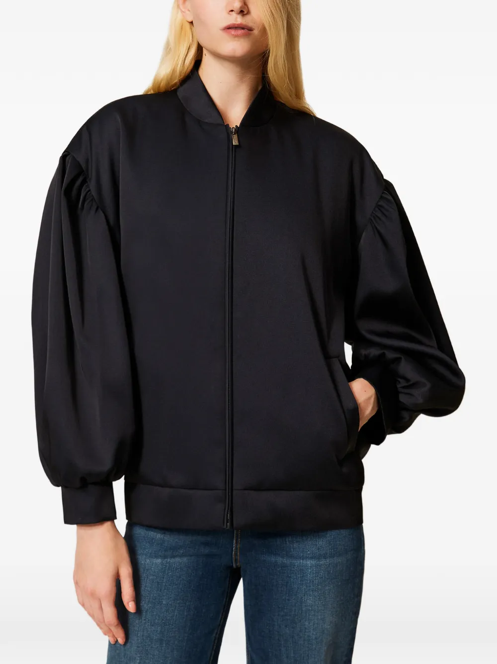  Twinset Gathering Duchesse Bomber Jacket - Black 