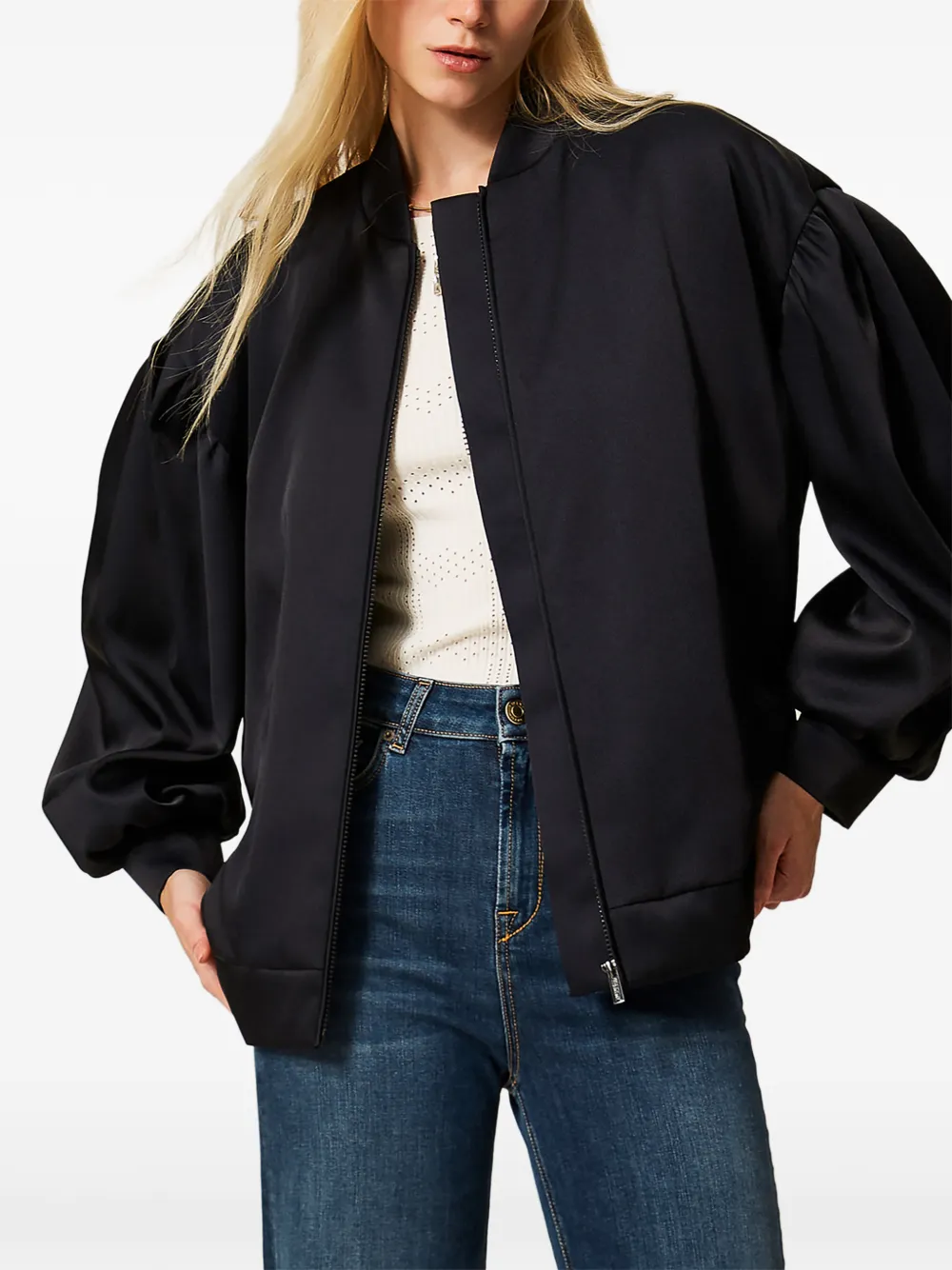  Twinset Gathering Duchesse Bomber Jacket - Black 
