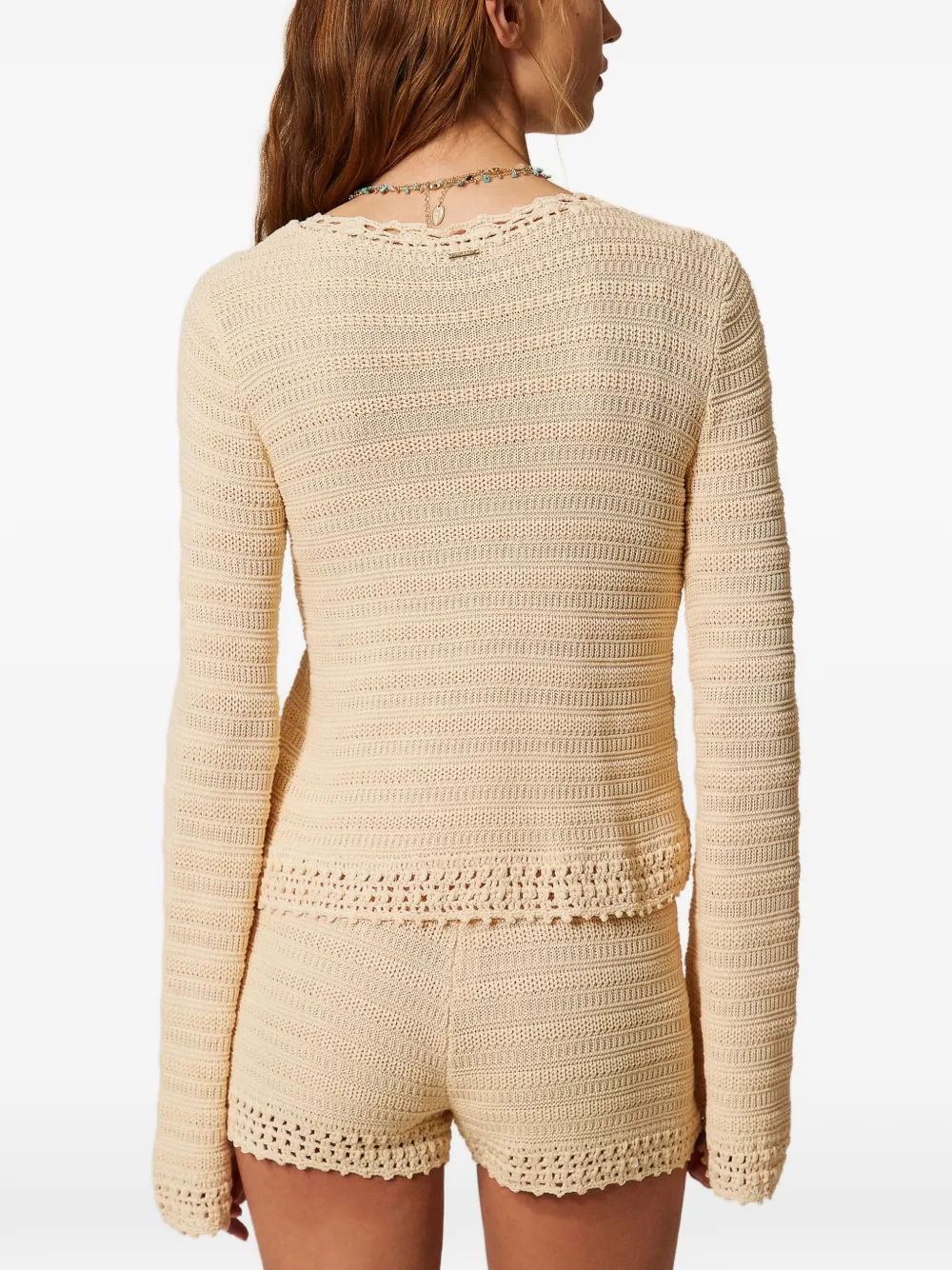 TWINSET Gebreide shorts met gehaakt detail Beige