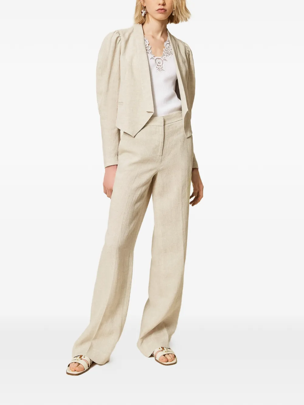 TWINSET Linnen broek met lurex Beige