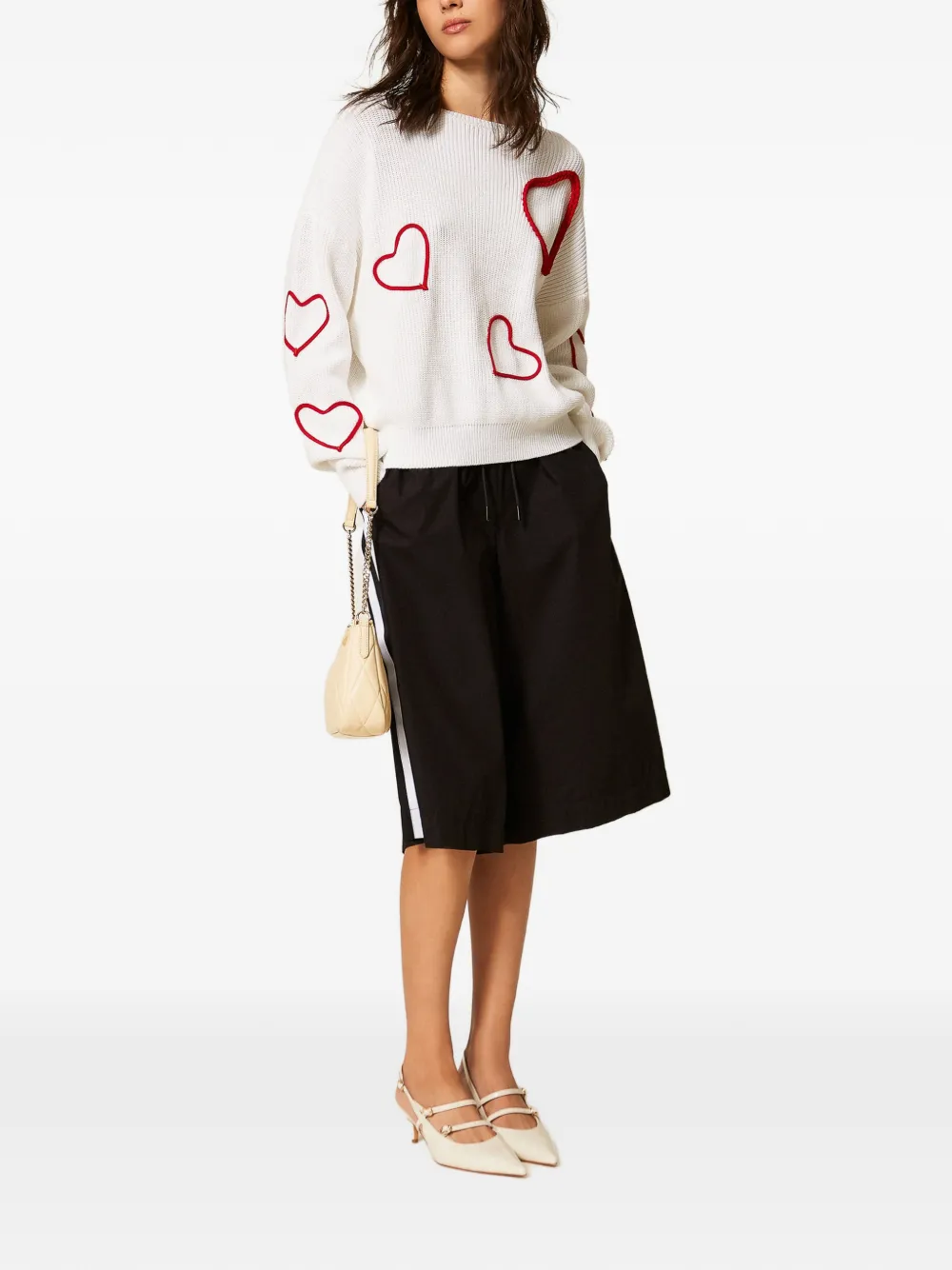 TWINSET Trui met geborduurde harten Wit