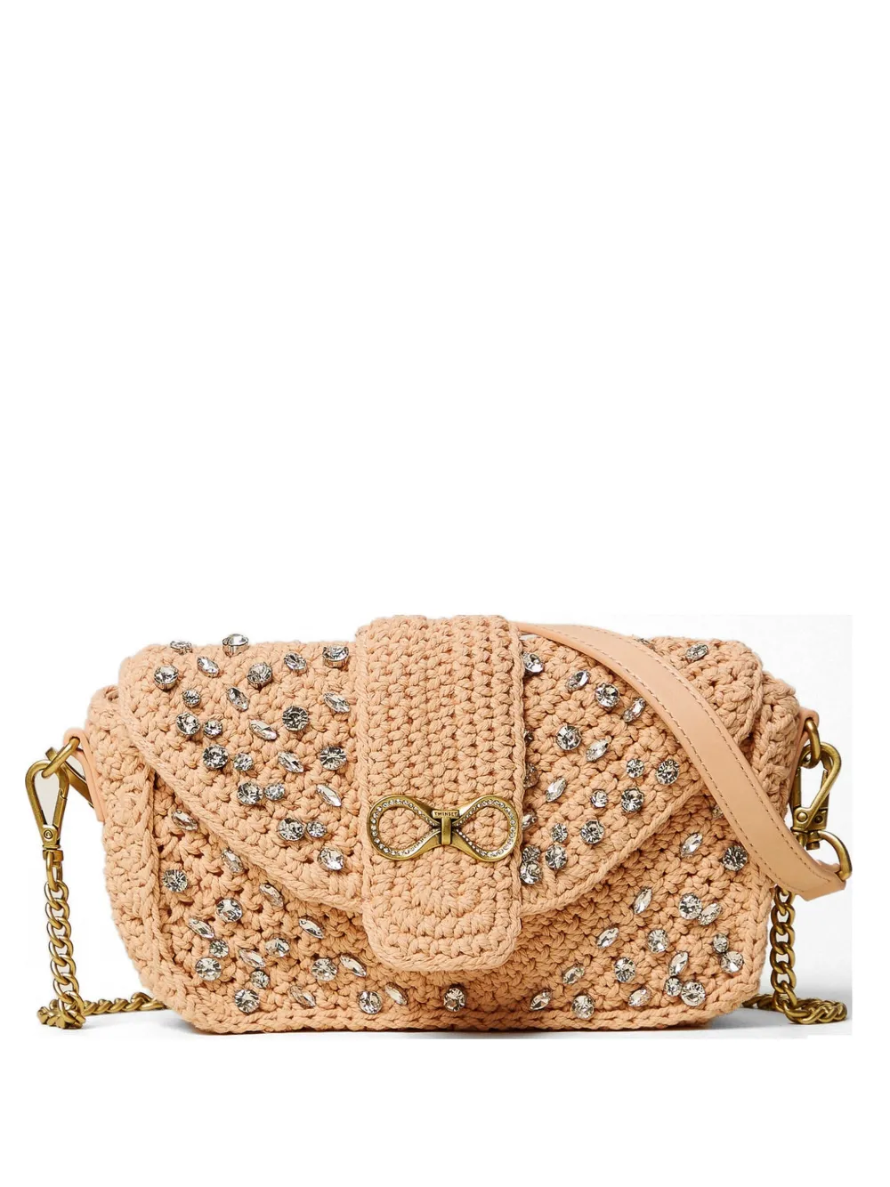 TWINSET crystal-embellished crochet shoulder bag - Rosa