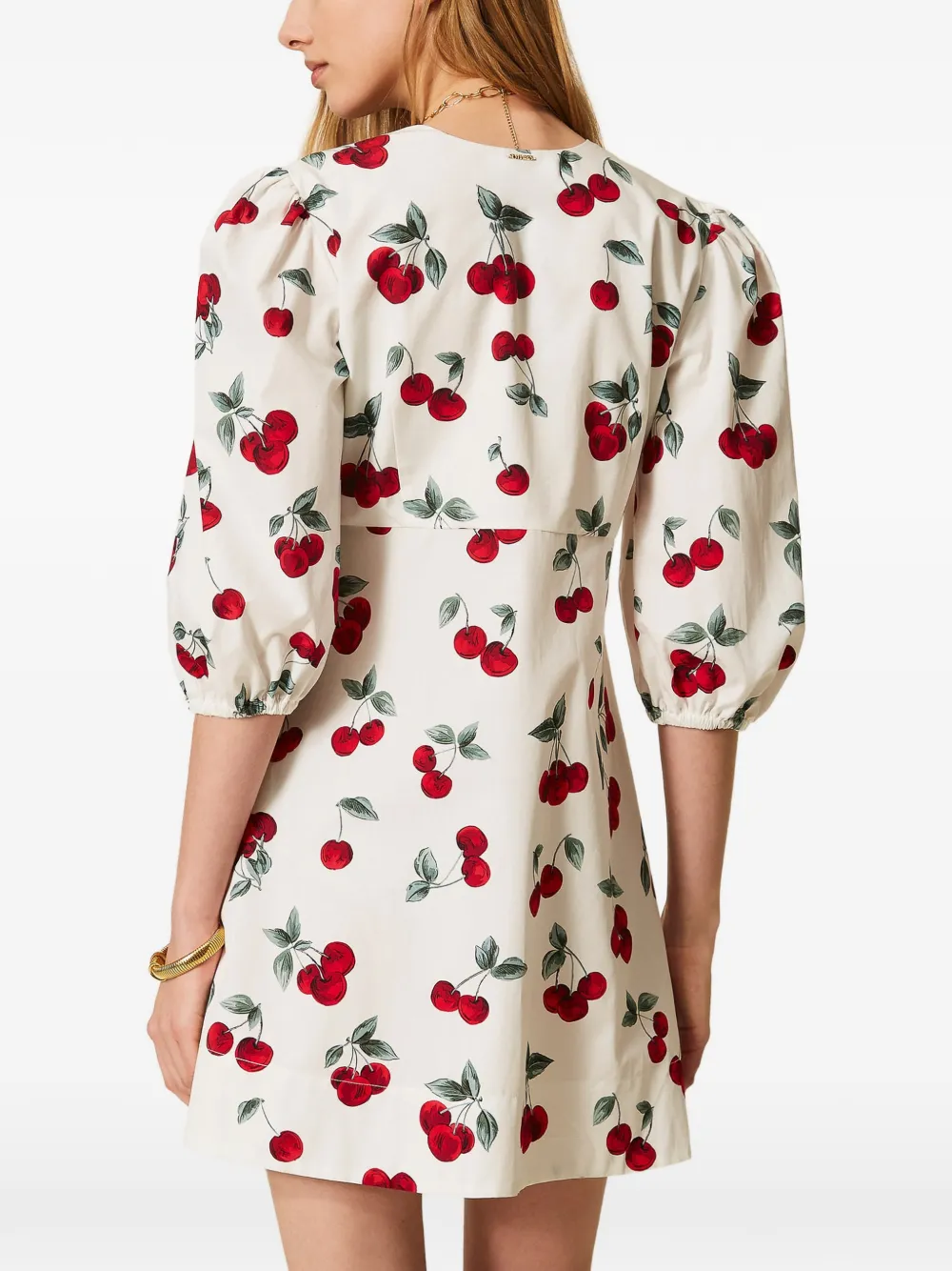TWINSET Mini-jurk met V-hals en kersenprint Wit