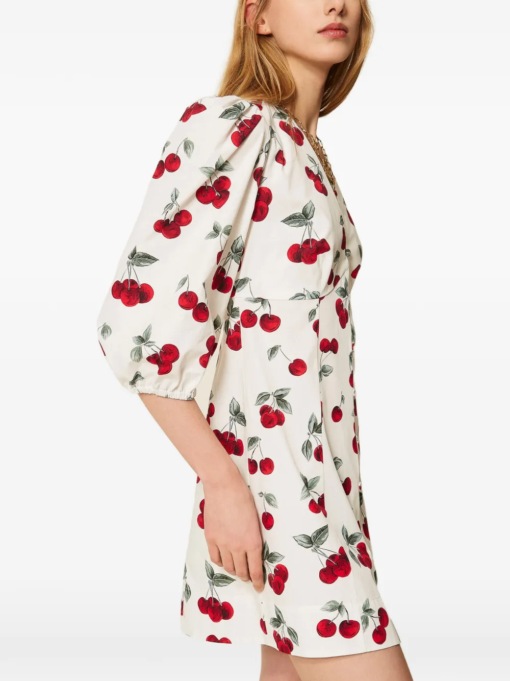 TWINSET Mini-jurk met V-hals en kersenprint Wit