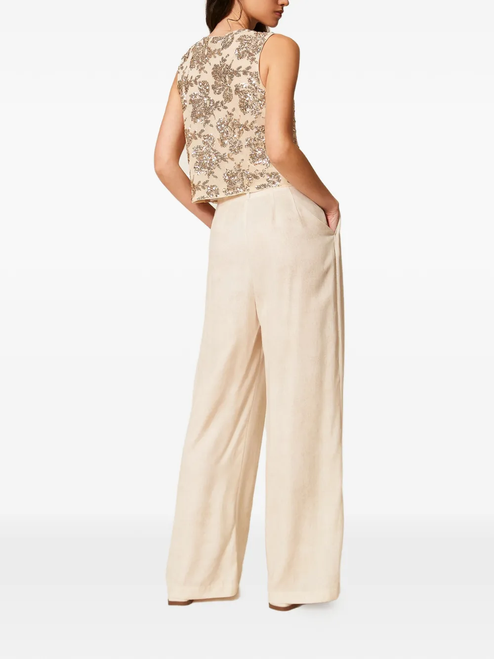 TWINSET Palazzo broek met print Beige