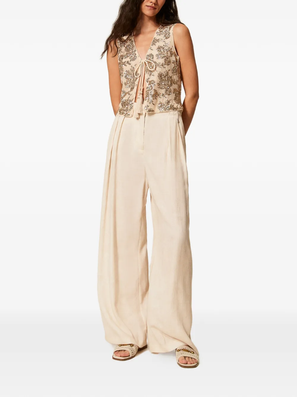  Twinset Pleat-detail Palazzo Pants - Neutrals 