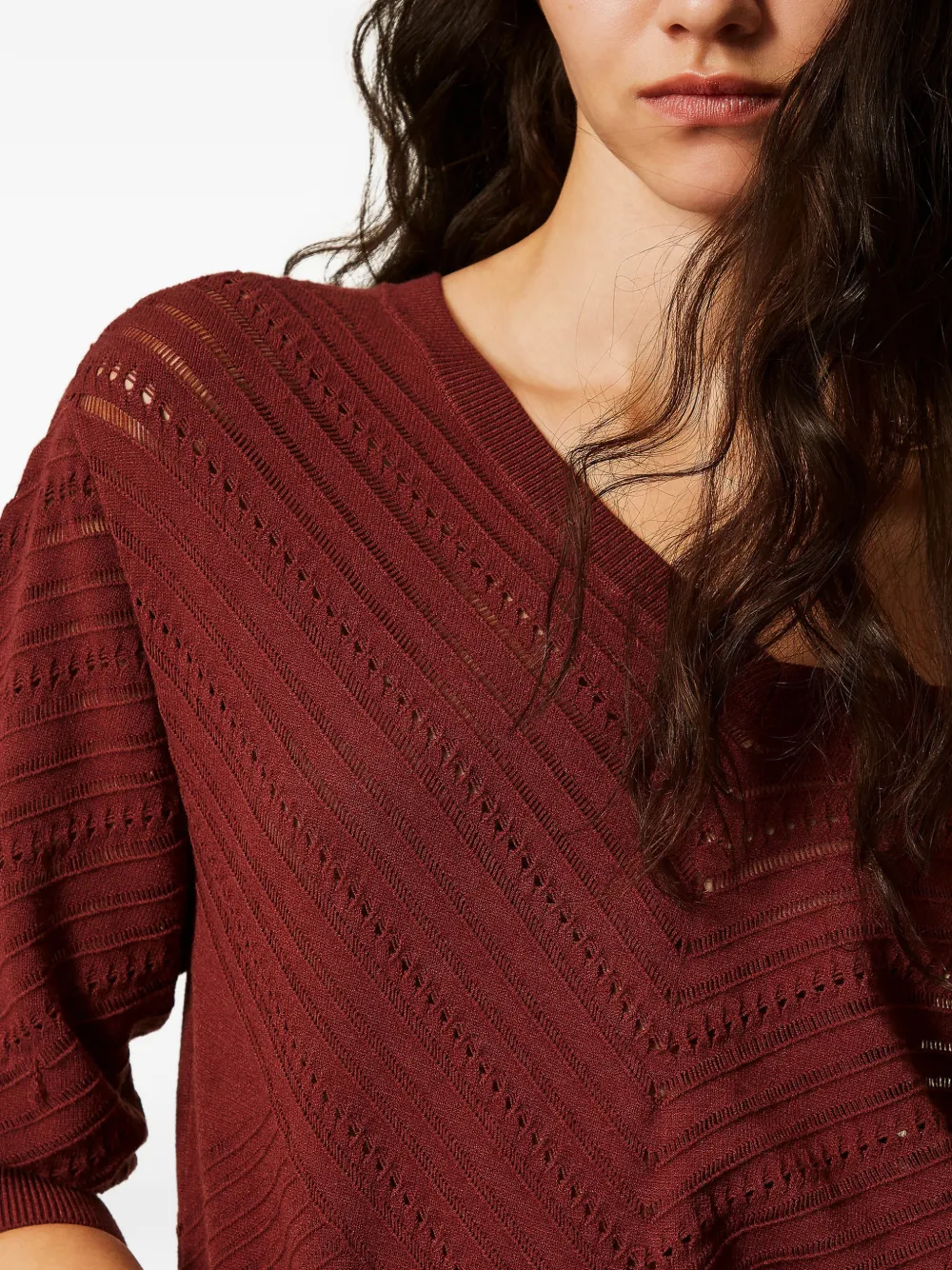 TWINSET Opengewerkte trui met chevron-streep Rood