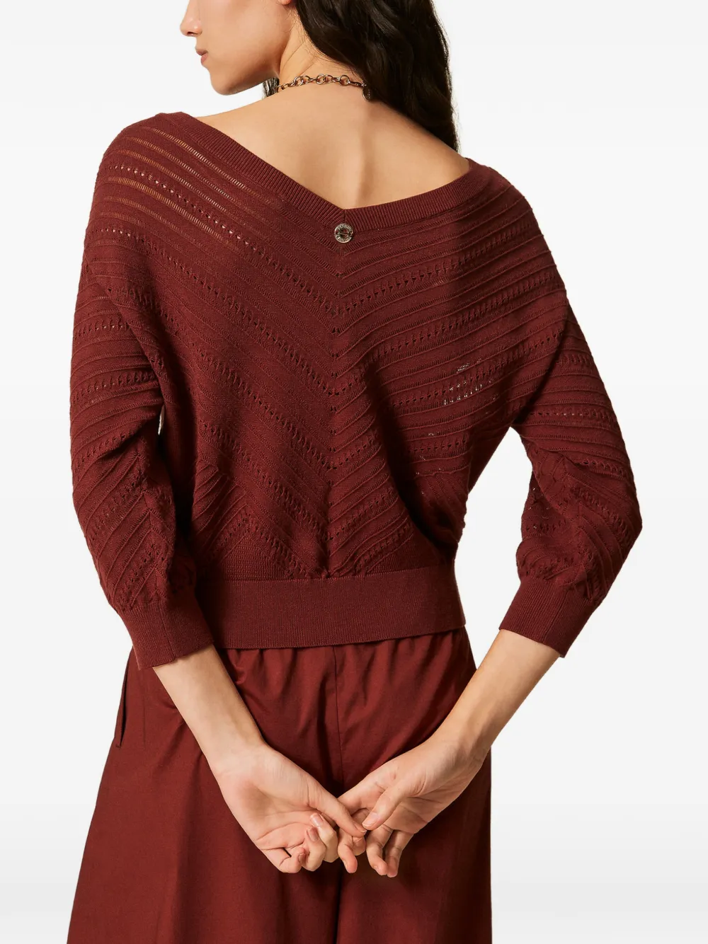 TWINSET Opengewerkte trui met chevron-streep Rood
