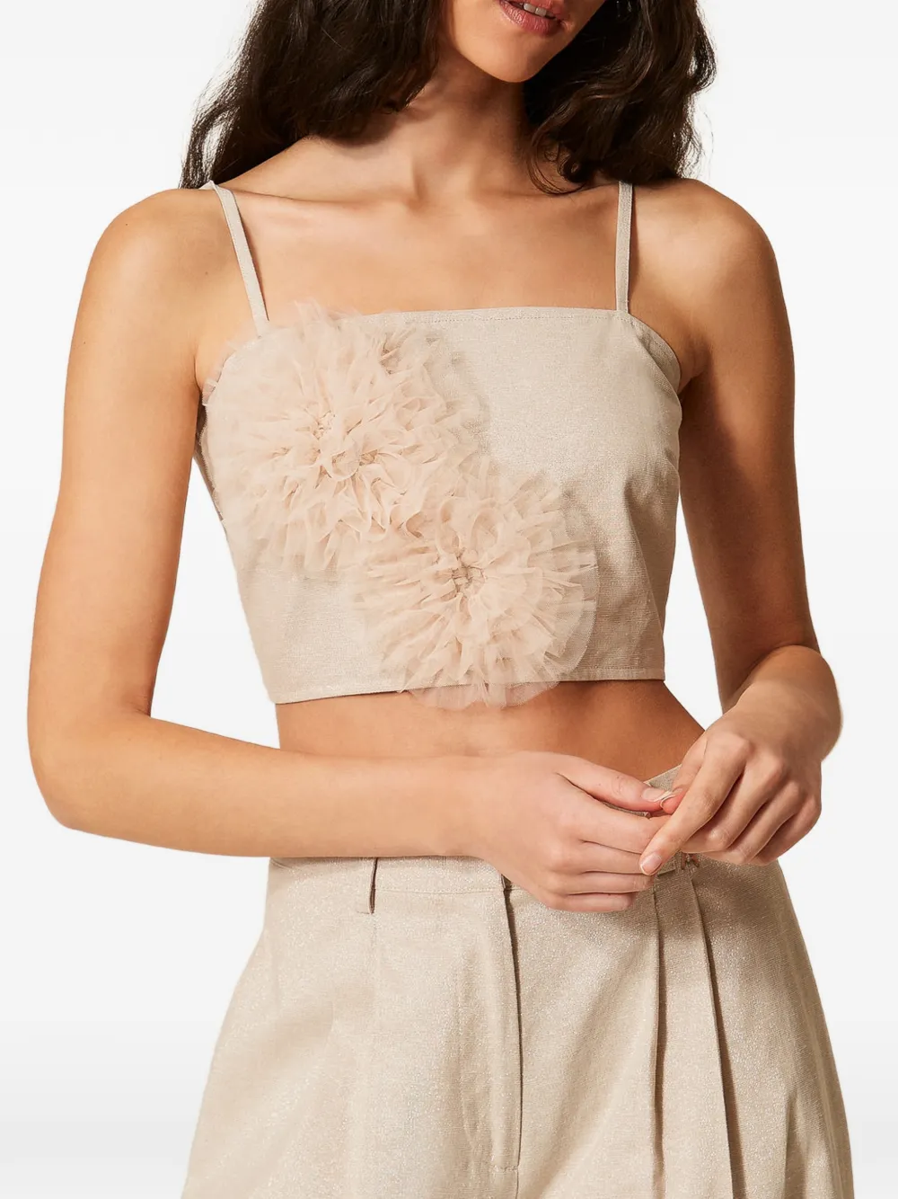 TWINSET Linnen top met lurex Beige