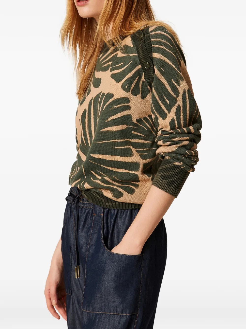 Twinset Leaf-print Sweater - Neutrals 