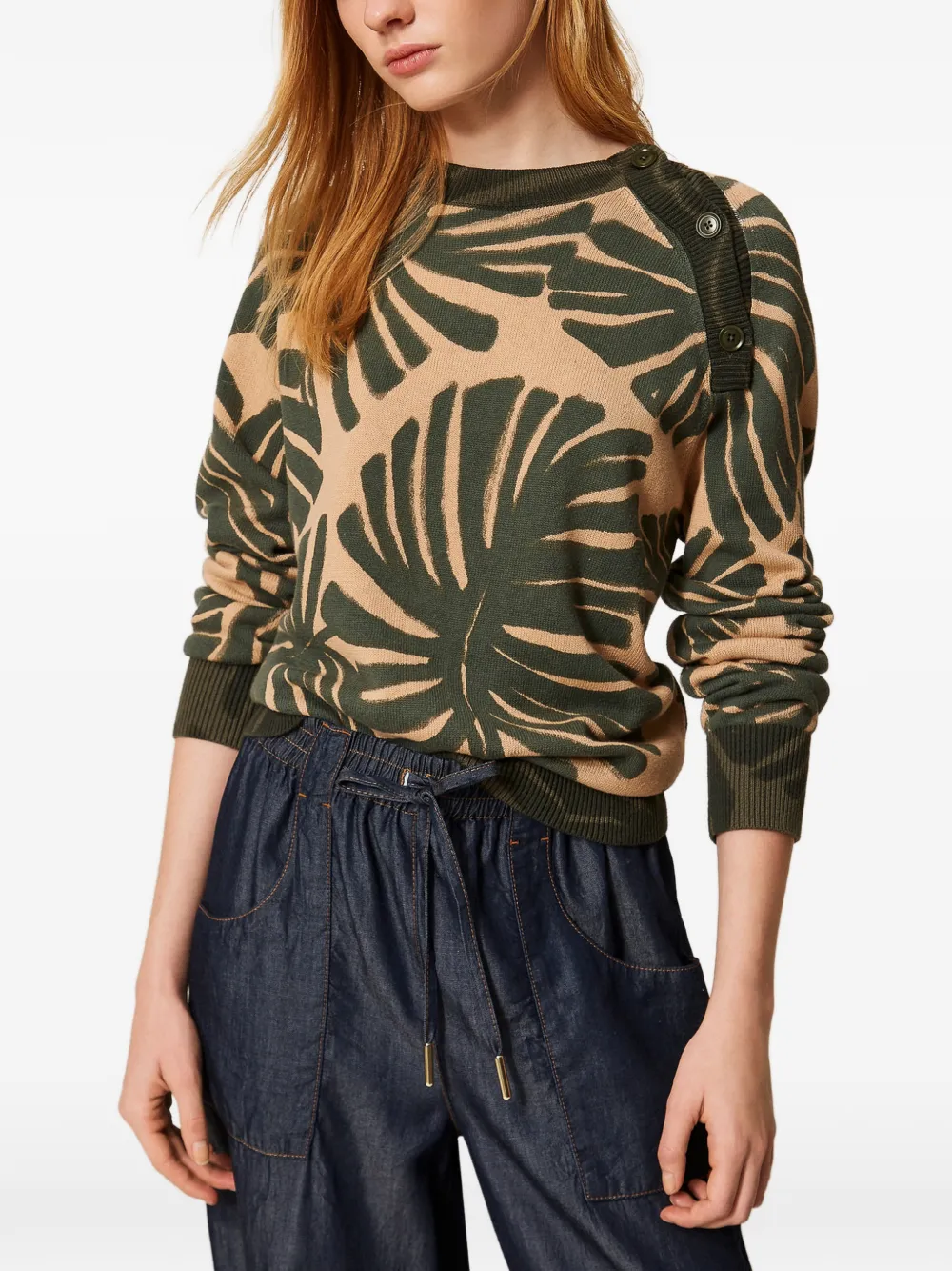  Twinset Leaf-print Sweater - Neutrals 