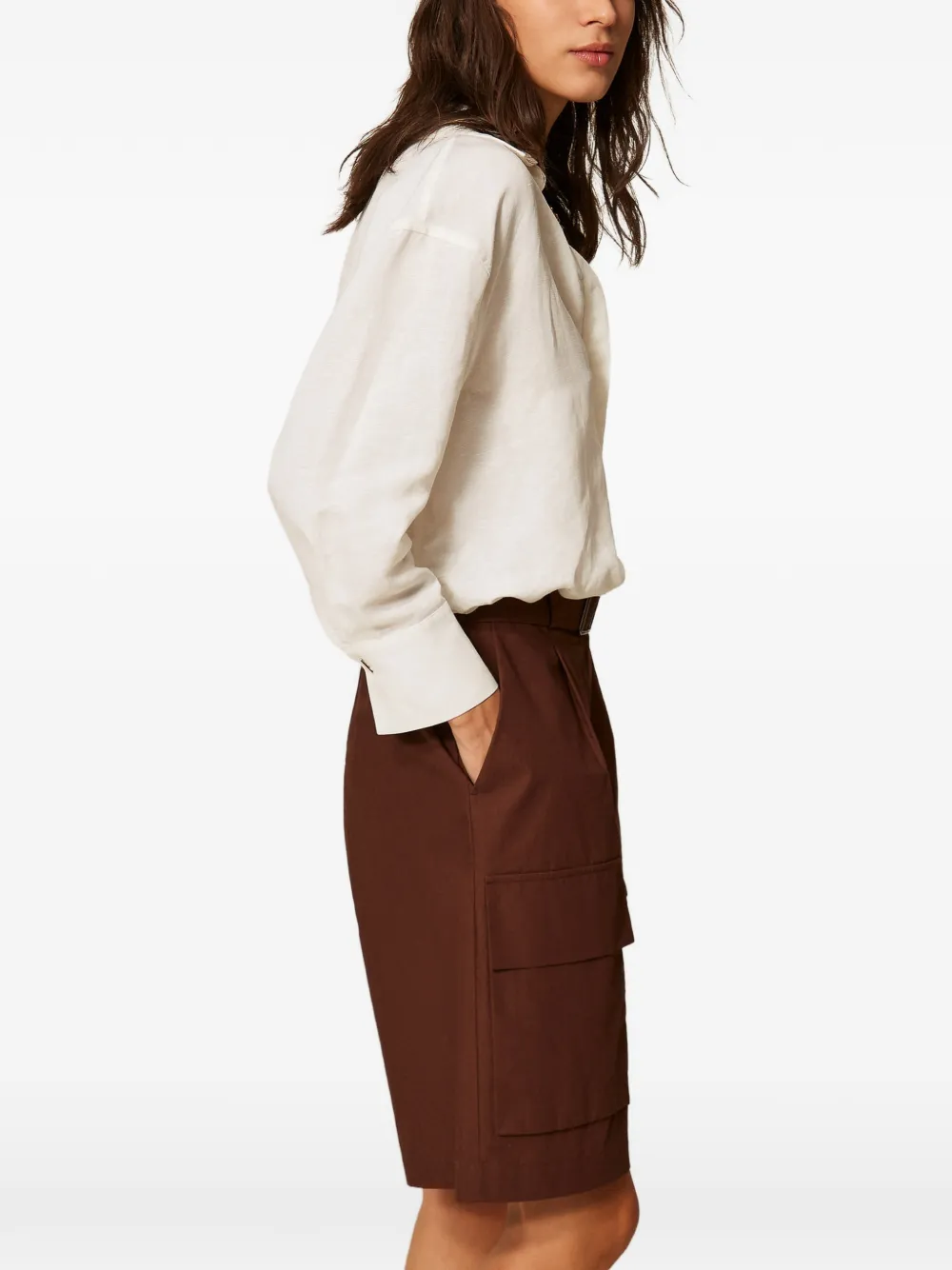 TWINSET Bermuda cargo shorts met ceintuur Bruin