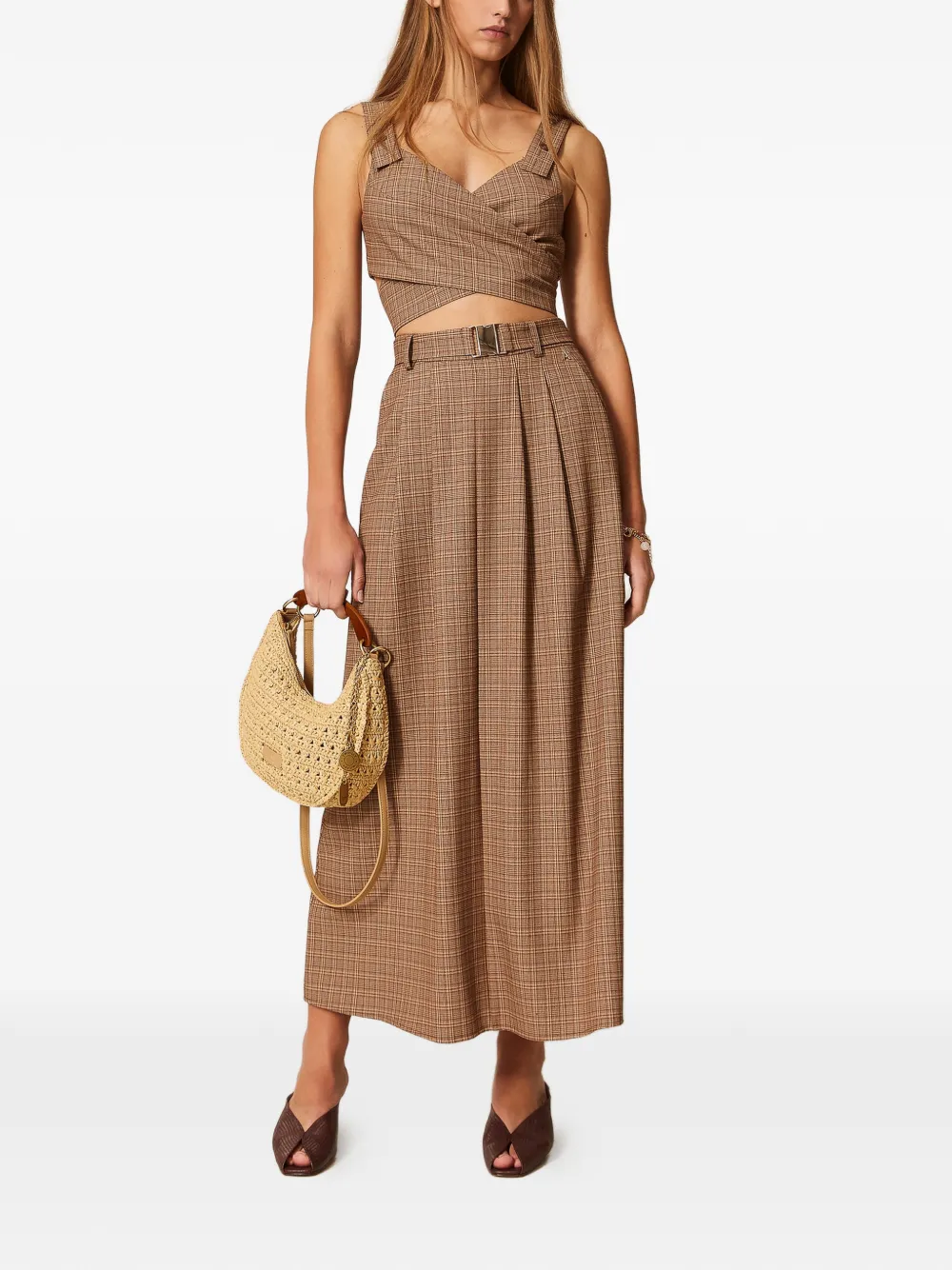 TWINSET Geruite maxi-rok Bruin