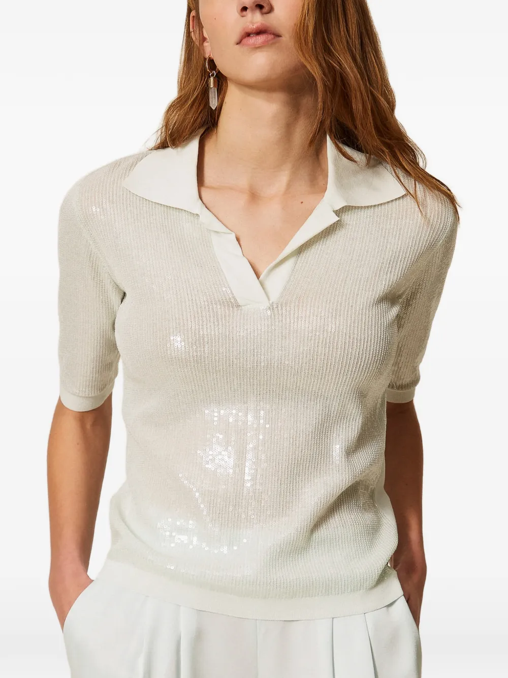  Twinset Wingtip-collar Sequinned Top - Blue 