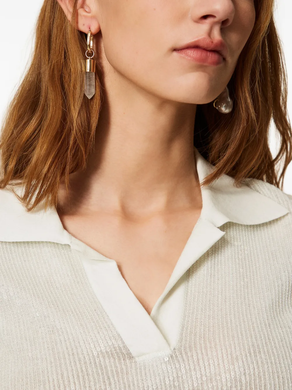 TWINSET Top met wingtip kraag en pailletten Blauw