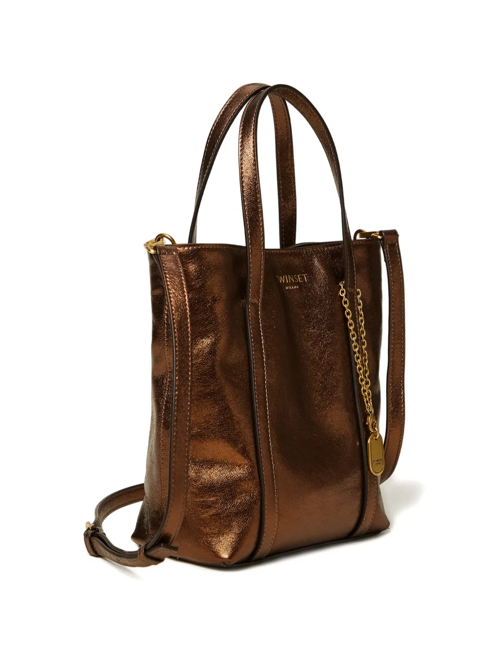 TWINSET Leren shopper met bedel Bruin