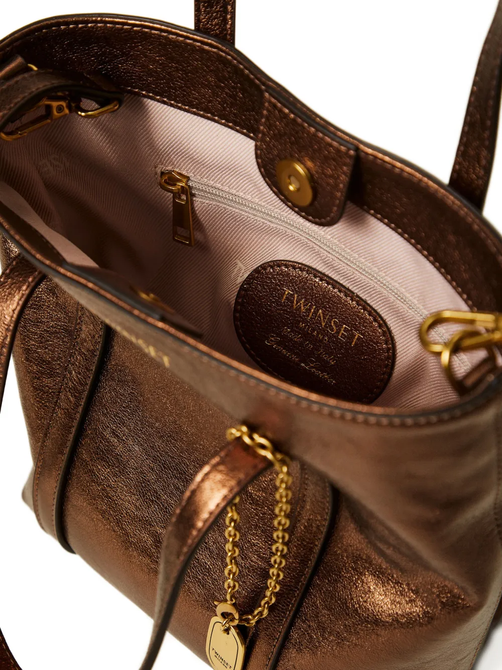 TWINSET Leren shopper met bedel Bruin