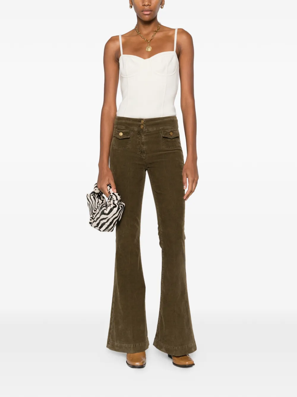 Seafarer Corduroy-texture Flared Trousers In Brown