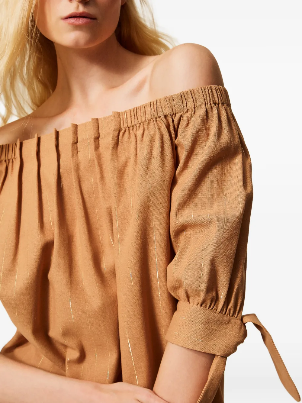 TWINSET Lurex blouse met krijtstreep Bruin