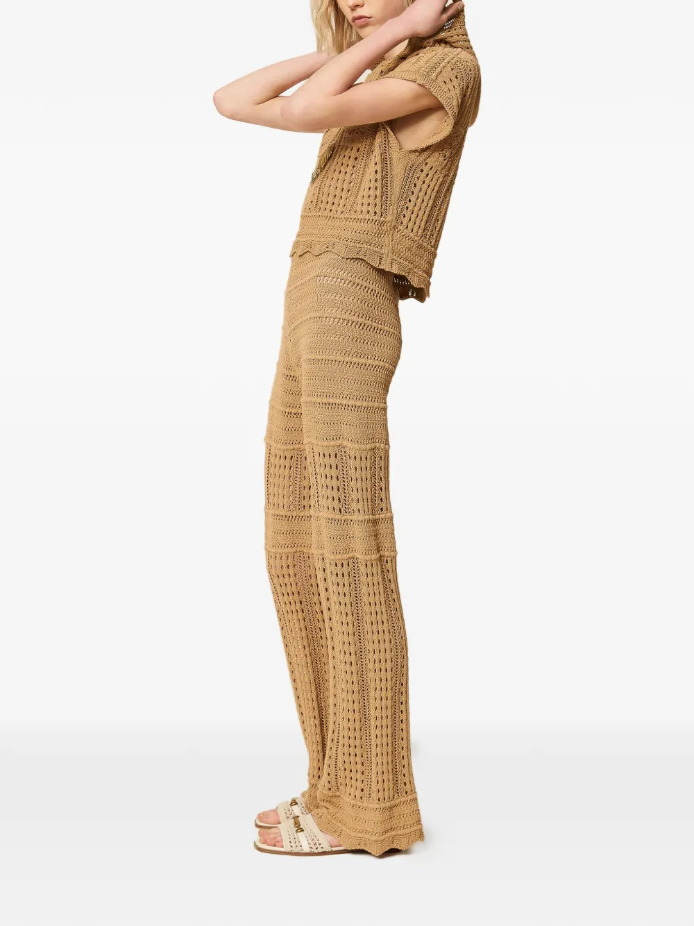 TWINSET Geruite gebreide broek Beige